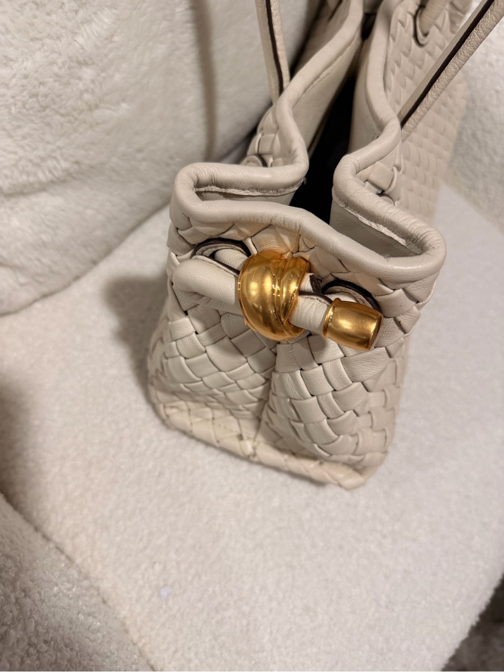 Donna Karan Woven Leather Shoulder Bag in Cream - Picture 3 of 9